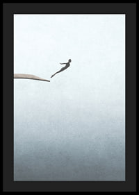 Illustration av människa som hoppar från trampolin mot ljusgrå bakgrund-4