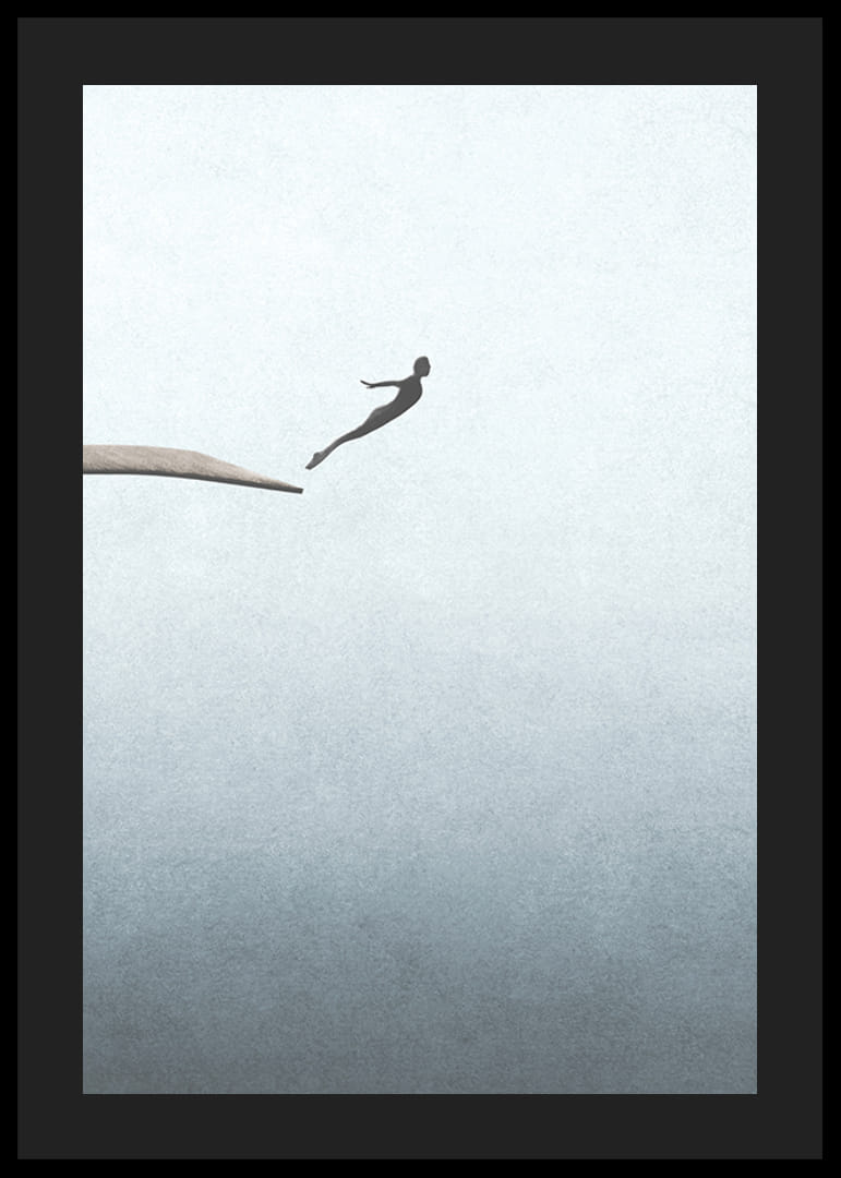 Illustration d'une personne sautant d'un trampoline sur fond gris clair-12