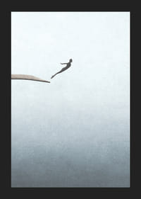 Illustration d'une personne sautant d'un trampoline sur fond gris clair-5