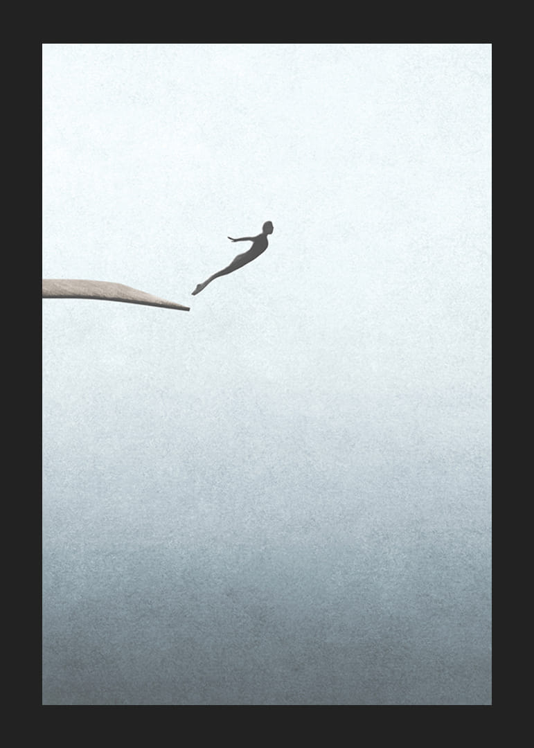 Illustration d'une personne sautant d'un trampoline sur fond gris clair-12