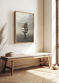 Surreal illustration of person carrying pile of books-8