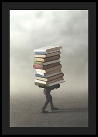 Surreal illustration of person carrying pile of books-4