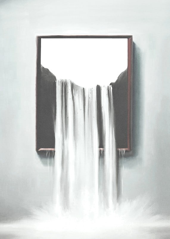 Surreal illustration of waterfall flowing out of frame-12