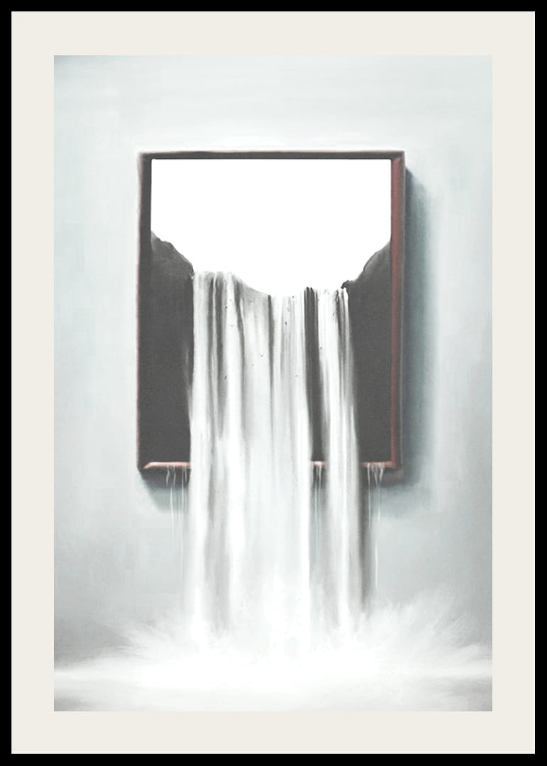 Surrealistická ilustrácia vodopádu tečúceho z rámu-12