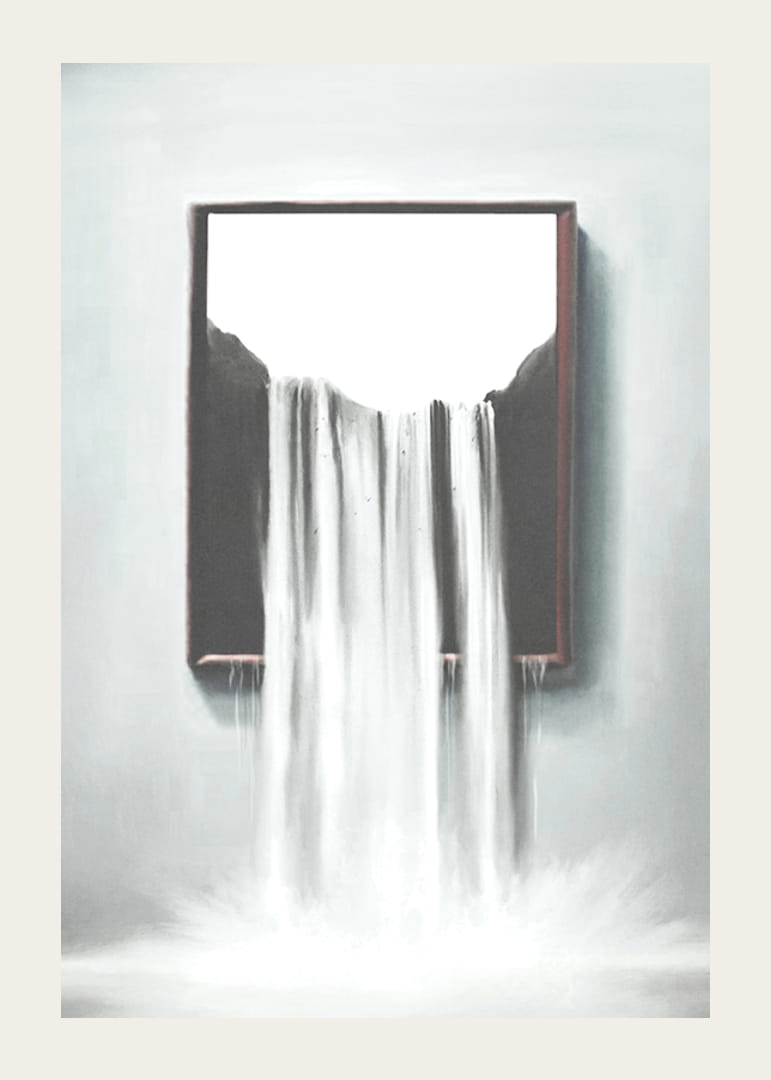 Surrealistická ilustrácia vodopádu tečúceho z rámu-12