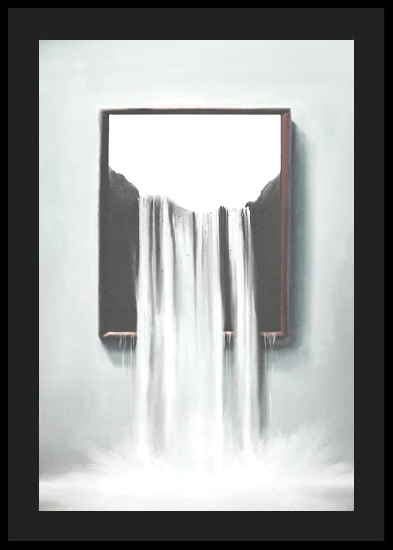 Surrealistická ilustrácia vodopádu tečúceho z rámu-12