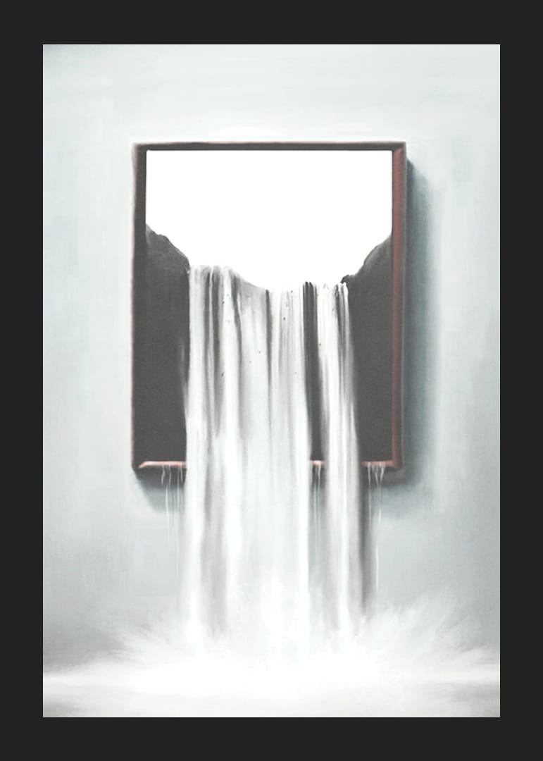 Surrealistická ilustrácia vodopádu tečúceho z rámu-12