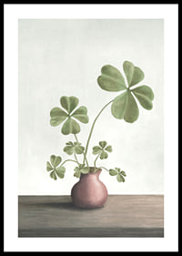Illustration of four-leaf clover plant in pink vase against light background-0