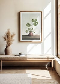 Illustration of four-leaf clover plant in pink vase against light background-8