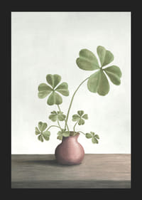 Illustration of four-leaf clover plant in pink vase against light background-5