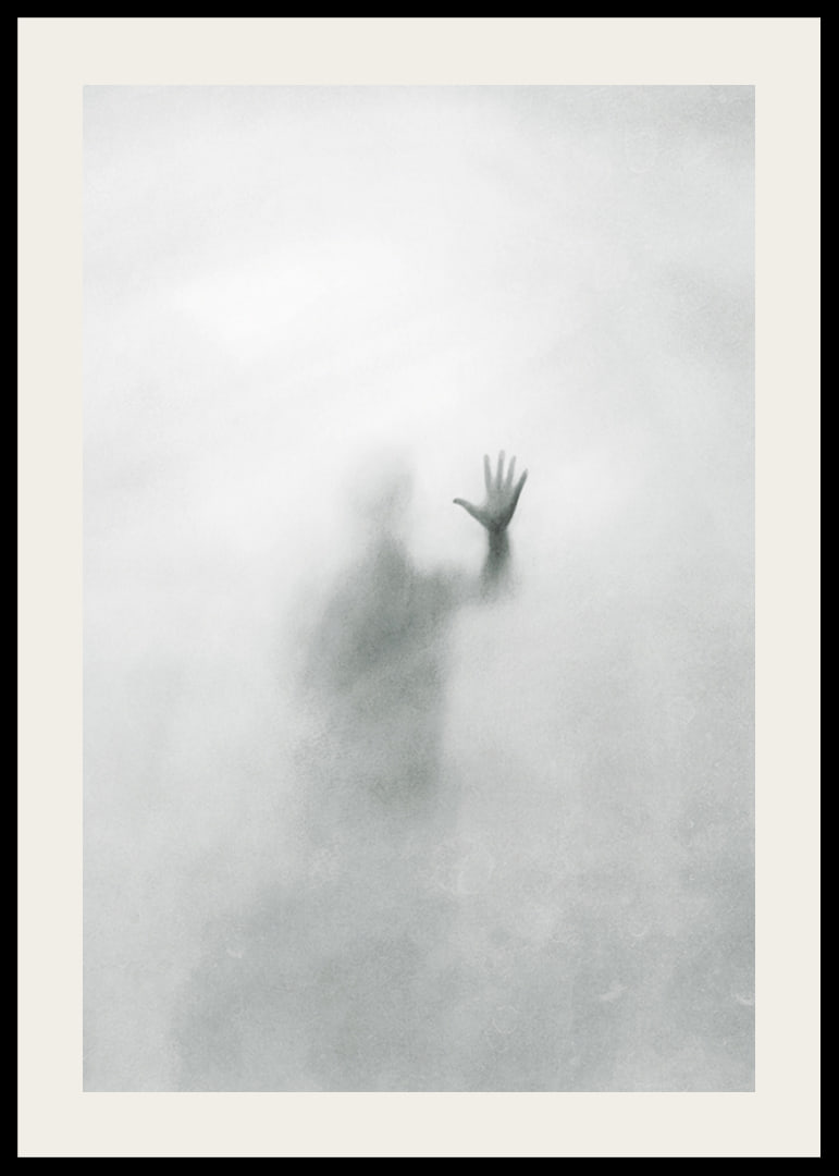 Silhouette of person behind hazy glass in grayscale-12