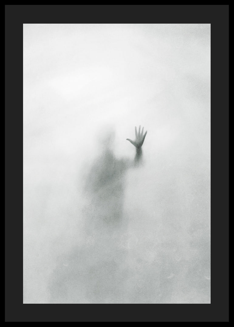 Silhouette of person behind hazy glass in grayscale-12