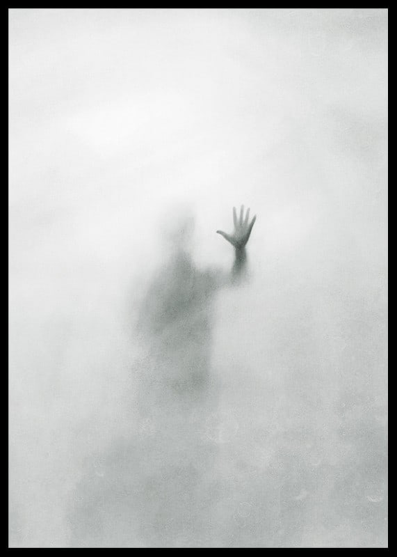 Silhouette of person behind hazy glass in grayscale-12