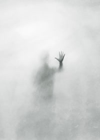 Silhouette of person behind hazy glass in grayscale-7