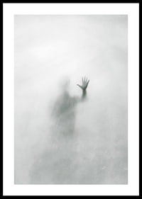 Silhouette of person behind hazy glass in grayscale-0