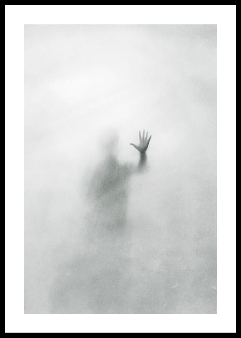 Silhouette of person behind hazy glass in grayscale-12