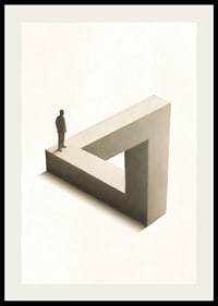 Illustration of Penrose triangle with figure in black and white-2