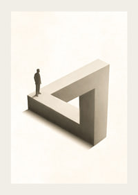 Illustration of Penrose triangle with figure in black and white-3