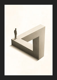 Illustration of Penrose triangle with figure in black and white-5