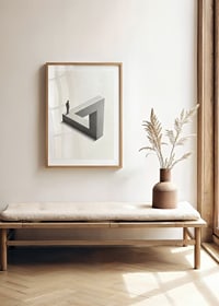 Illustration of Penrose triangle with figure in black and white-8
