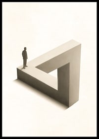 Illustration of Penrose triangle with figure in black and white-6
