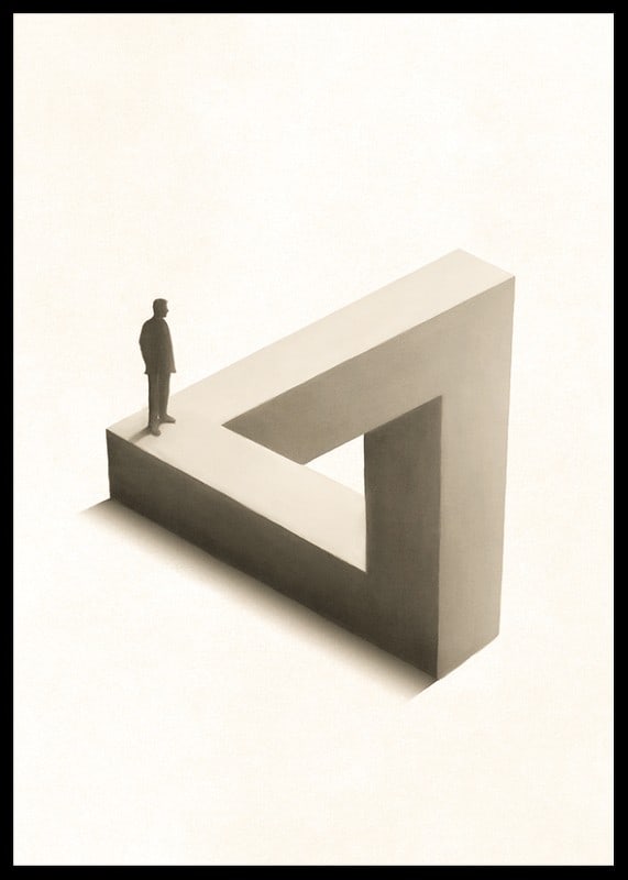Illustration of Penrose triangle with figure in black and white-12