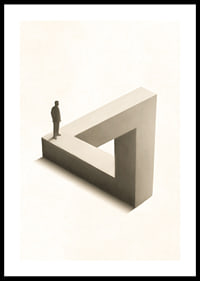 Illustration of Penrose triangle with figure in black and white-0