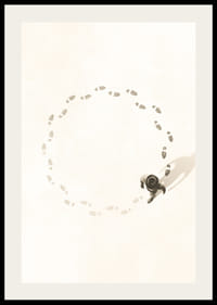 Illustrated man walking in a circle following his own footsteps, beige tone-2