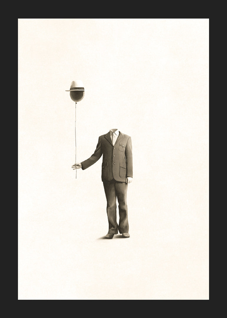 Surrealistisk illustration av huvudlös man med ballong-12