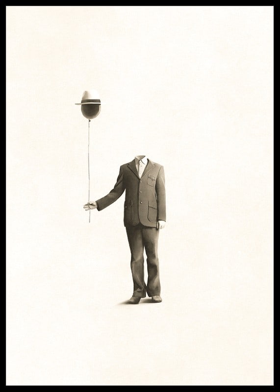 Surrealistisk illustration av huvudlös man med ballong-12