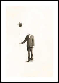 Surrealistisk illustration av huvudlös man med ballong-0
