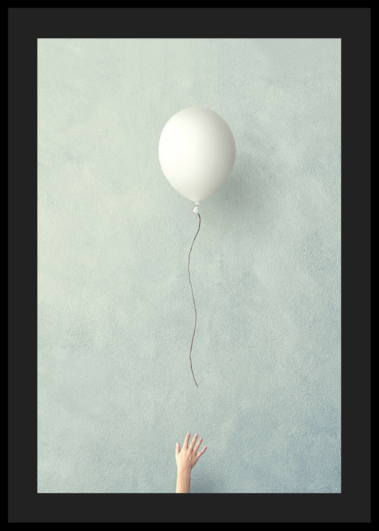 Illustration eines weißen Ballons, der vor blauem Hintergrund aufsteigt-12