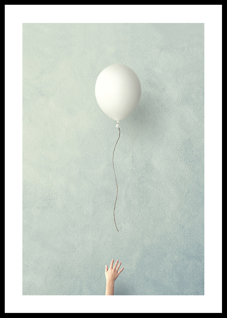 Illustration eines weißen Ballons, der vor blauem Hintergrund aufsteigt-12