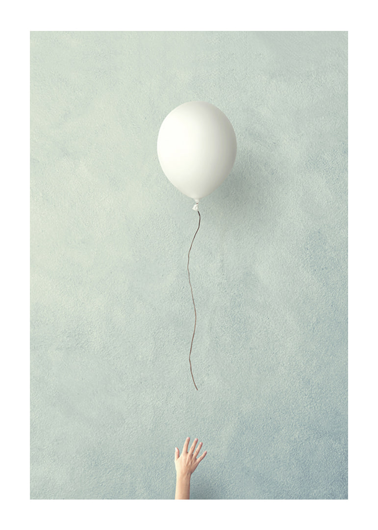 Illustration eines weißen Ballons, der vor blauem Hintergrund aufsteigt-12