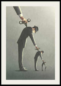 Ilustrovaný muž v sivom obleku, ktorý rozbaľuje svoju kópiu-2