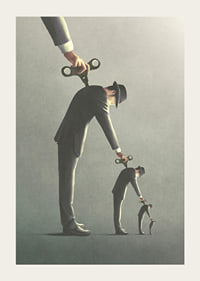 Illustrated man in gray suit unrolling a copy of himself-3