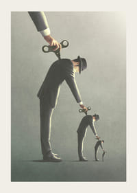 Ilustrovaný muž v sivom obleku, ktorý rozbaľuje svoju kópiu-3