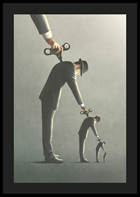 Illustrated man in gray suit unrolling a copy of himself-4