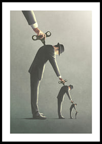 Illustrated man in gray suit unrolling a copy of himself-0