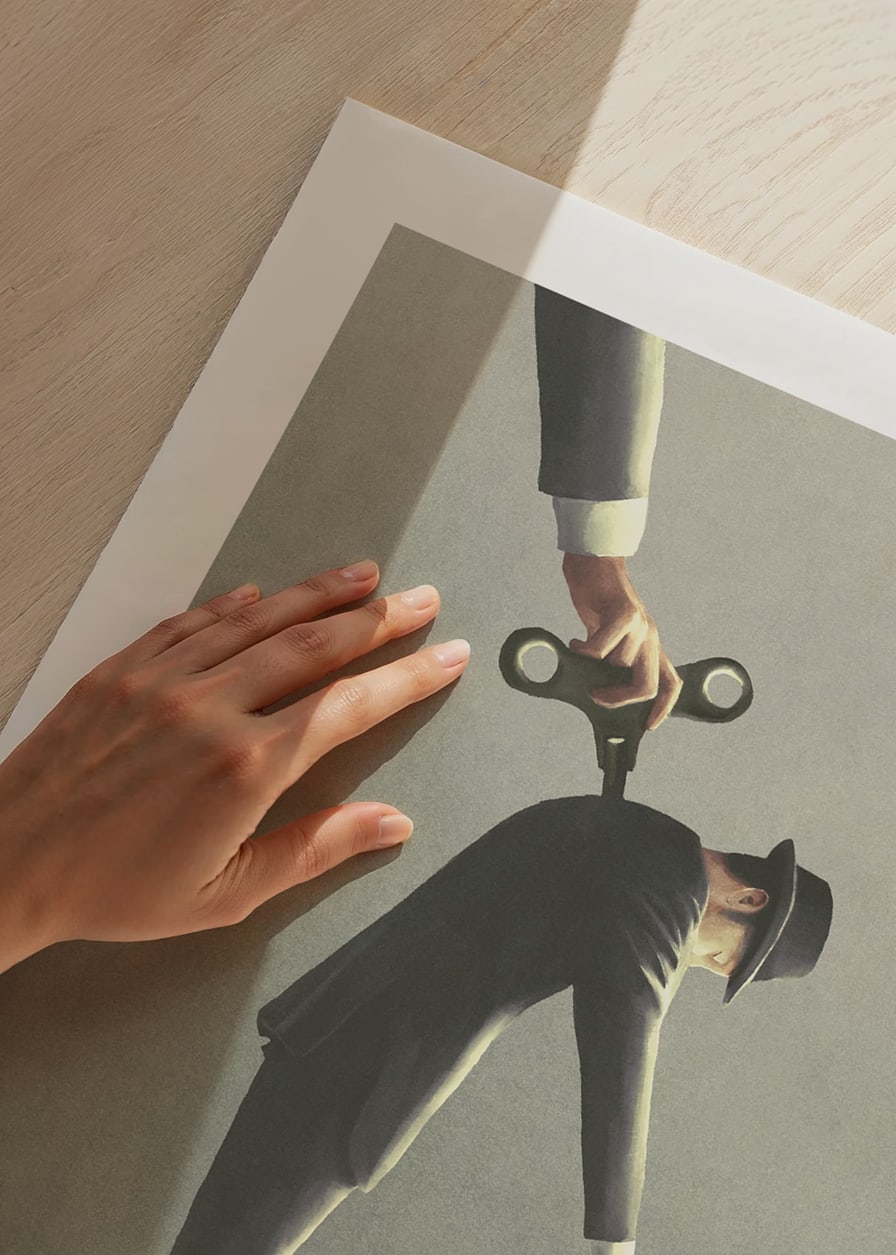 Illustrated man in gray suit unrolling a copy of himself-12
