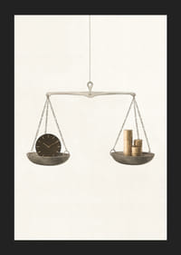 Illustration av våg med klocka och mynt på beige bakgrund-5