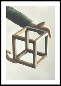 Illustration of two hands holding an impossible wooden cube-0