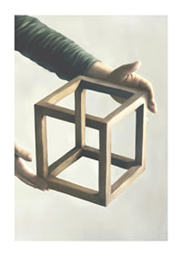Illustration of two hands holding an impossible wooden cube-1