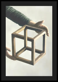 Illustration of two hands holding an impossible wooden cube-4