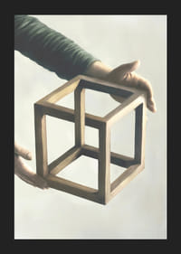 Illustration of two hands holding an impossible wooden cube-5
