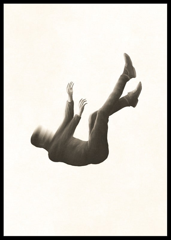Illustrated figure falling with blurred head in sepia-12