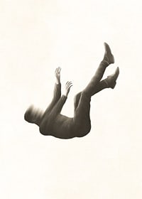 Illustrated figure falling with blurred head in sepia-7