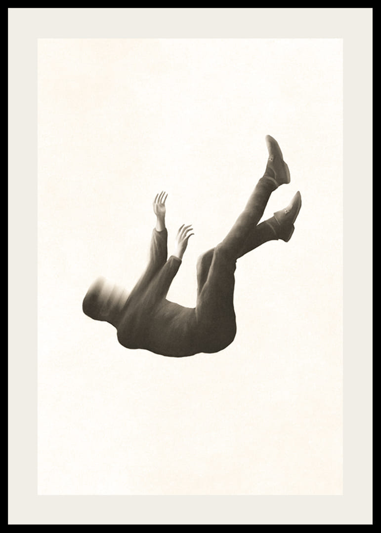 Illustrated figure falling with blurred head in sepia-12