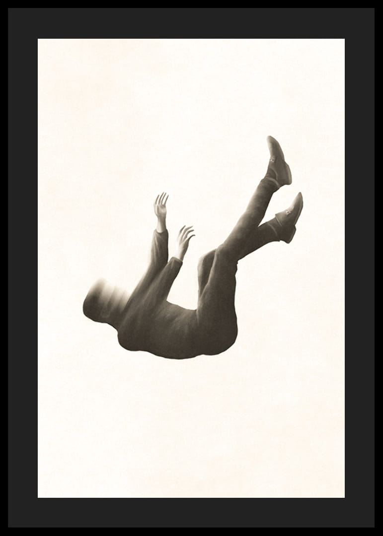 Illustrated figure falling with blurred head in sepia-12