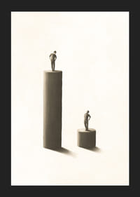 Illustrated figures on pillars of different heights, beige tones-5